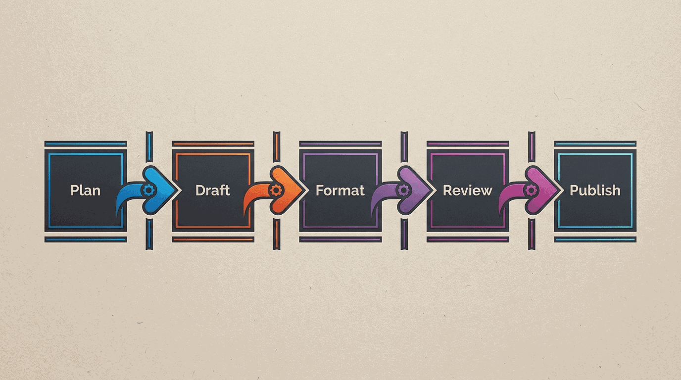 A multi-agent content workflow from planning to drafting, formatting, review, and publish