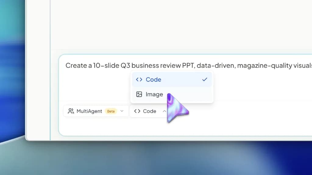 AtomStorm UI: type a one-sentence brief and pick a creation method
